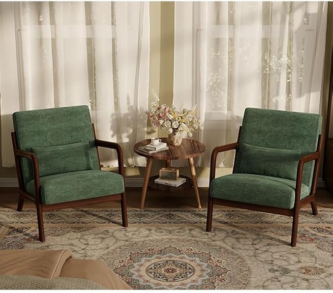 Garvee Mid-Century Chenille Accent Chair Set of 2, Cozy Reading Chair, Modern