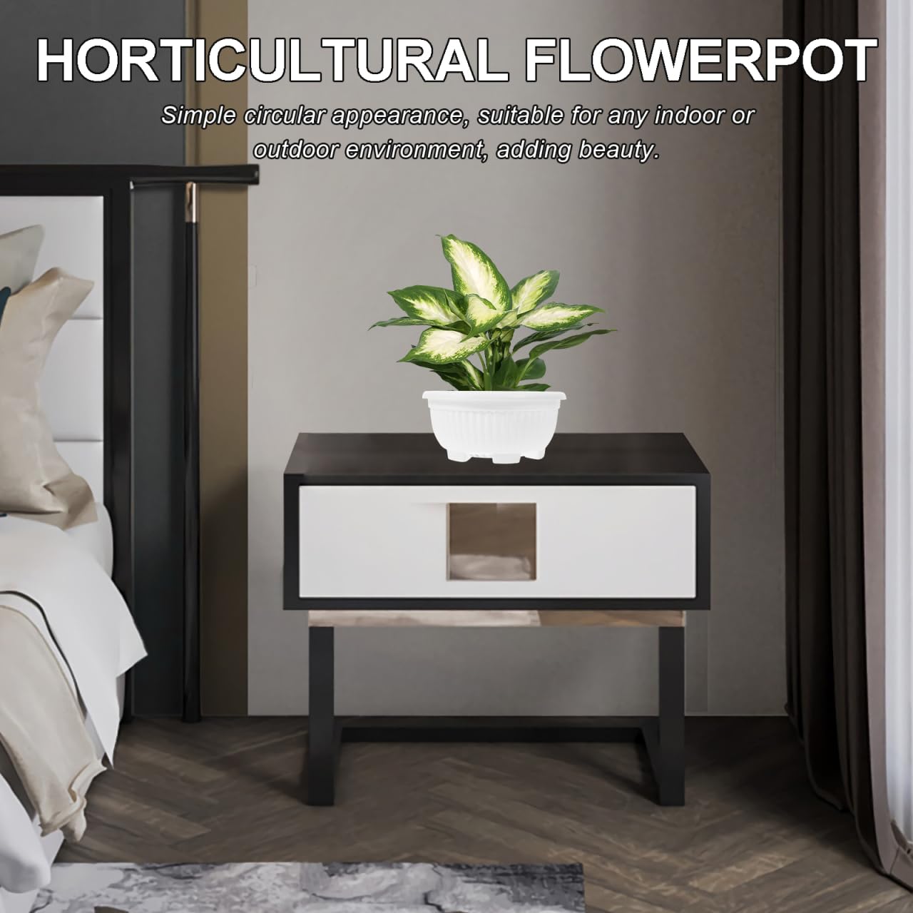 HANABASS Large Garden Bowl Planter White Shallow Plant Pot with Drainage Plastic Flowerpot for Succulents Bonsai Herbs Indoor Outdoor 8.25 Inchs