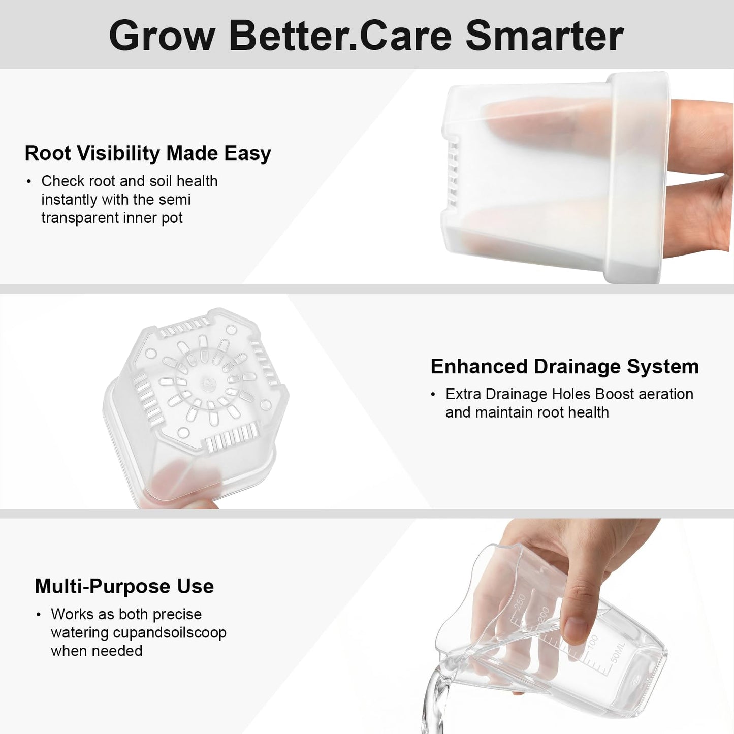 QCQHDU 15-Pack 2 Inch Mini Self Watering Pots for Indoor Plants, Semi Hydroponic Pots, Small Clear Plastic Planters, Drainage Hole, Water Level Indicator, African Violets, Alocasia, Cutting, Seeding
