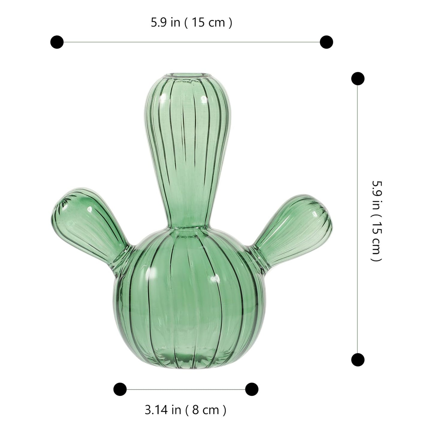 Cabilock Small Green Glass Cactus Vase Hydroponic Plant Pot Decorative Terrarium Flower Vase for Table Centerpiece Home Office Décor