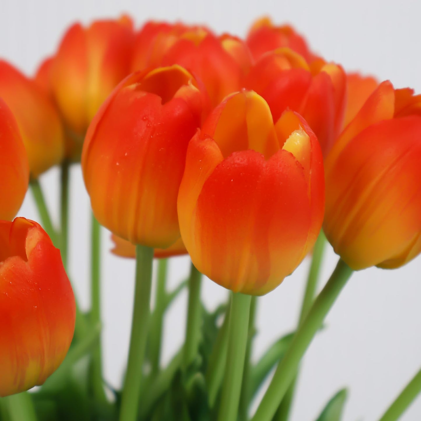 20 Pcs Real Touch Artificial Tulips with Vase, Large Faux Flower Arrangement in Heavy Fluted Glass, Bouquet for Dining Table Centerpiece, Home Office, Spring Decor, Set with Dust Bag (Orange)