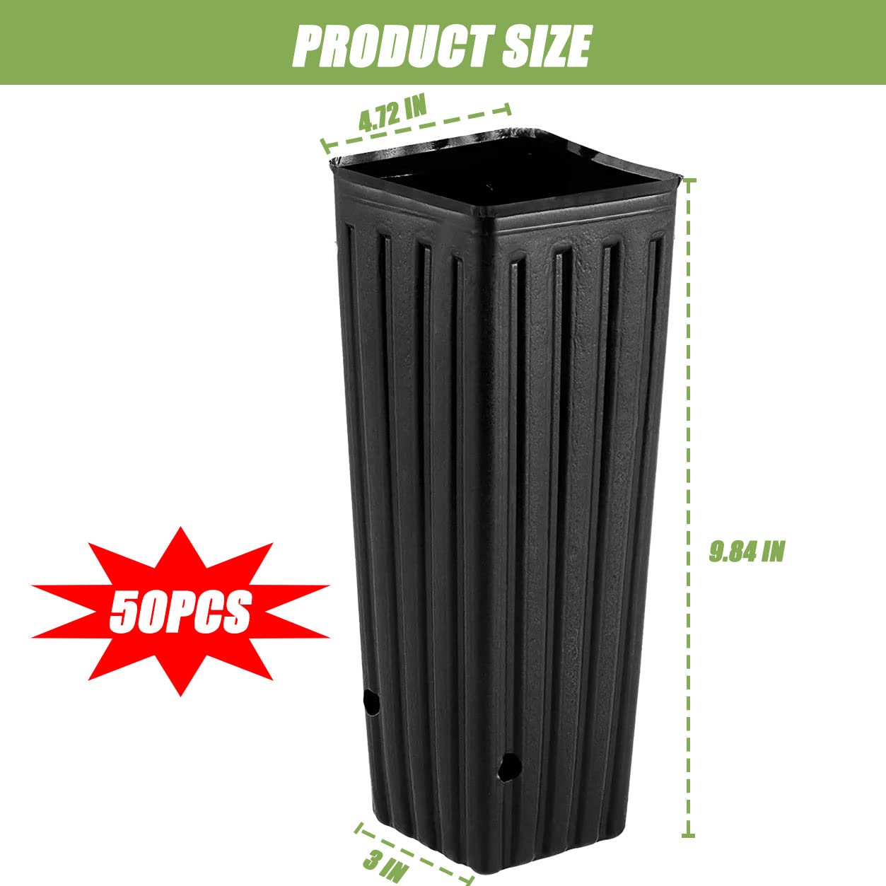 DredQcco 50Pcs Plastic Deep Plant Nursery Pots Tall Deep Tree Pot, Plant Seedling Treepots Tall Flower Containerwith Drainage Holes Flower Container for Indoor Outdoor Garden Plants 9.8" H x 4.7" W