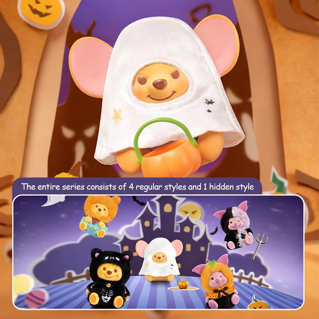 MINISO Disney Winnie The Pooh Pumpkin Night Pocket Monster Blind Box Figurine - Surprise Collectible Vinyl Figures, Cute Autumn Halloween Collectible for Home Decor, Gifts, Display (Single Box)