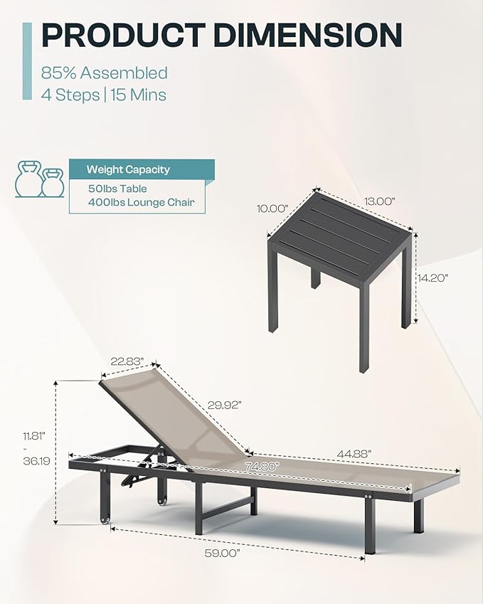 Pool Lounge Chairs Set of 3，Outdoor Lounge Chairs