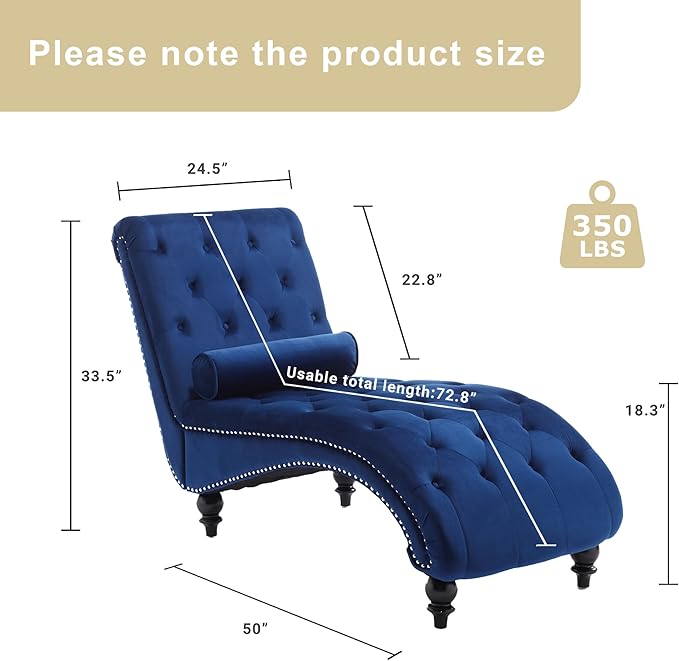Chaise Lounge Indoor, Velvet Upholstered Lounge Chair Button-Tufted Armless