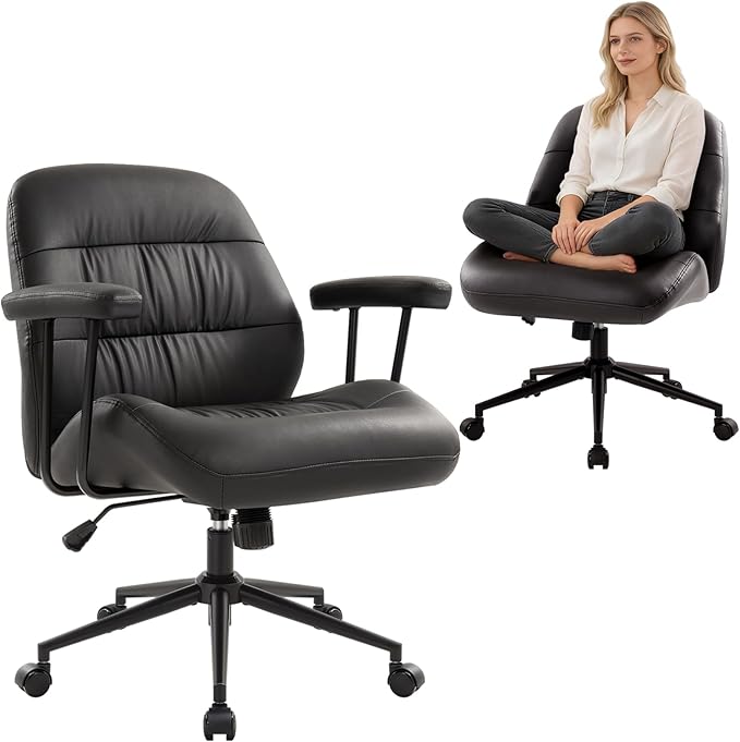 IWMH Leather Office Chair with Removable Armrests，Mid-Back Ergonomic Desk Chair