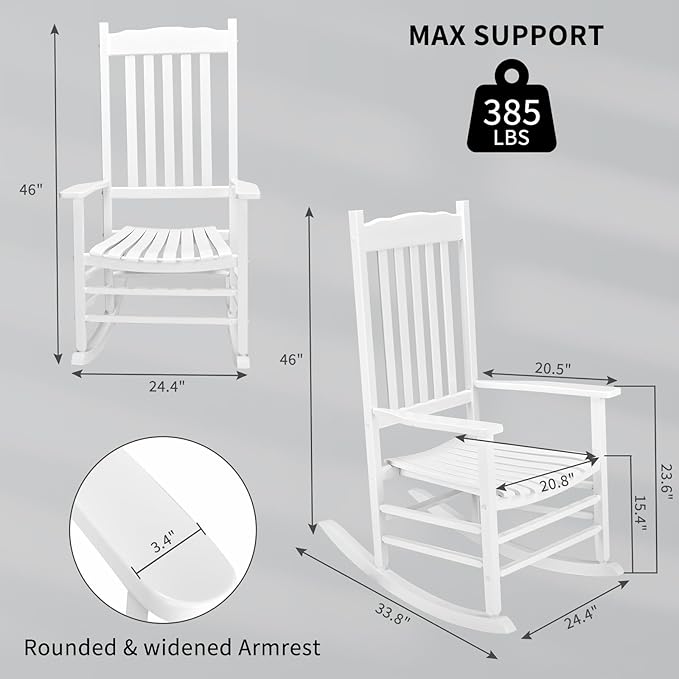 Outvita Outdoor Rocking Chair, Solid Wood High Back Rocker, All Weather Lounge