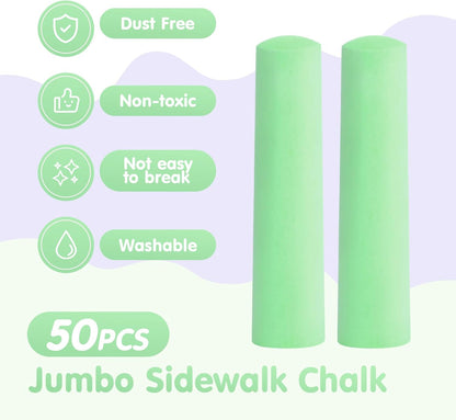 50 Pack Washable Sidewalk Chalks for Kids Non-Toxic Jumbo Chalk for Outdoor Art Play, Colored Chalk for Painting on Chalkboard, Blackboard and Playground
