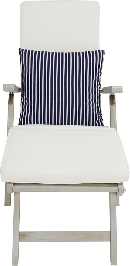 SAFAVIEH Outdoor Collection Palmdale Grey Solid Wood/Beige Cushion