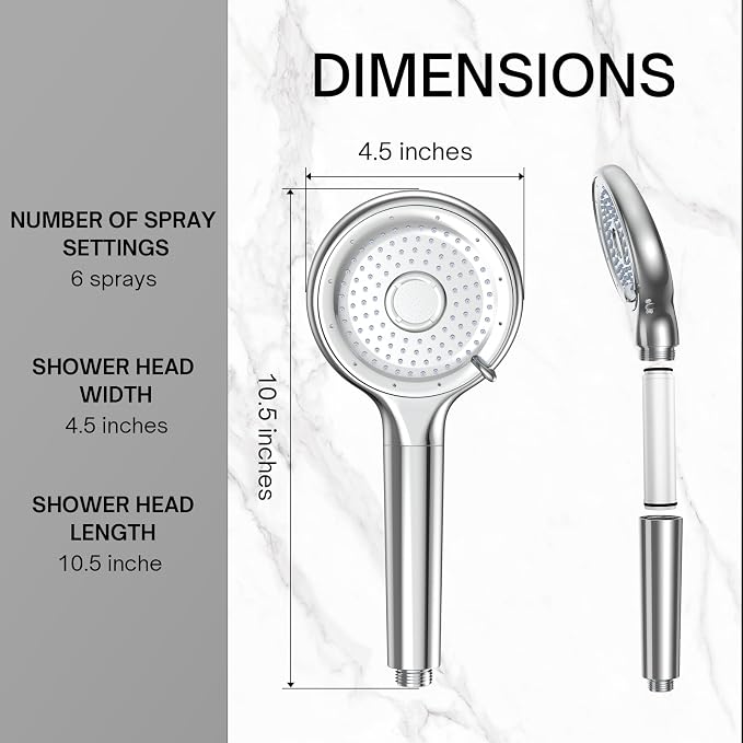 FEELSO Filtered Shower Head with Handheld, High Pressure 6 Spray Mode Showerhead with 60" Hose, Bracket and 15 Stage Water Softener Filters for Hard Water Remove Chlorine and Harmful Substance