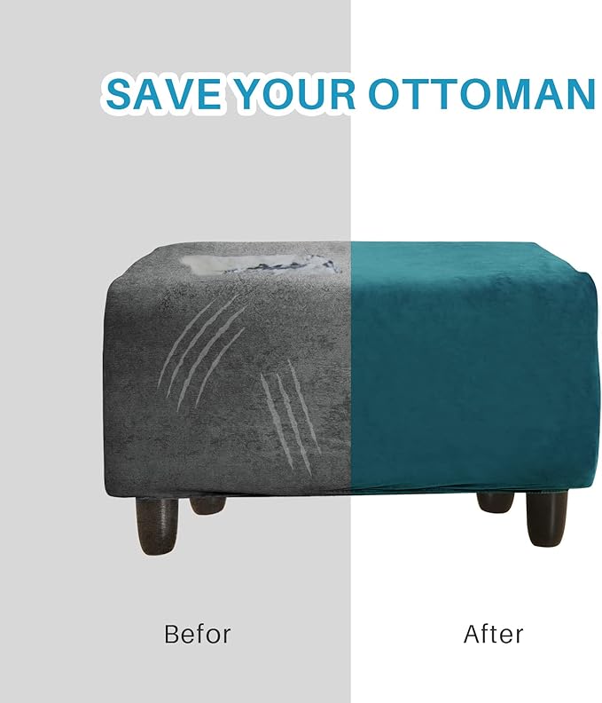 Ottoman Cover, Stretch Rectangle Velvet Ottoman Slipcovers of Foot Stool