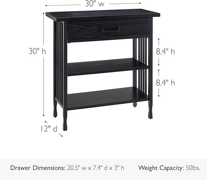 Leick Home Ironcraft Bookshelf, Solid Wood, 1 Drawer, 2 Shelves, Slatted Sides
