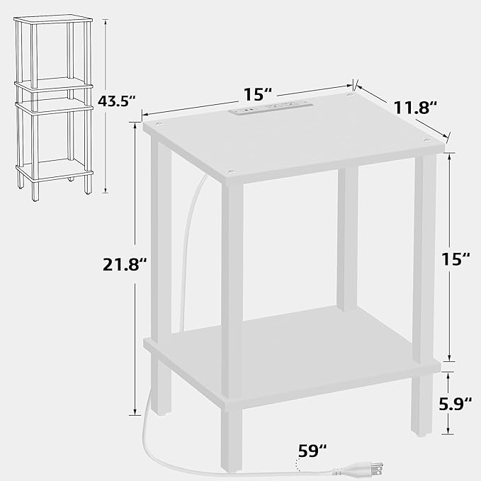 TUTOTAK End Table with Charging Station, Small Side Table with Outlets