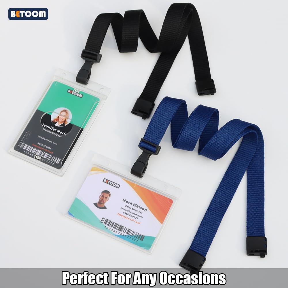 BETOOM 100 Pack Bulk Polyester Breakaway Lanyards with Plastic No Twist Clip & Safety Breakaway Clasp-Great for Radiology-School Hospital-MRI Safe-Neck Strap I.D. Badge Holders 36”(Black)