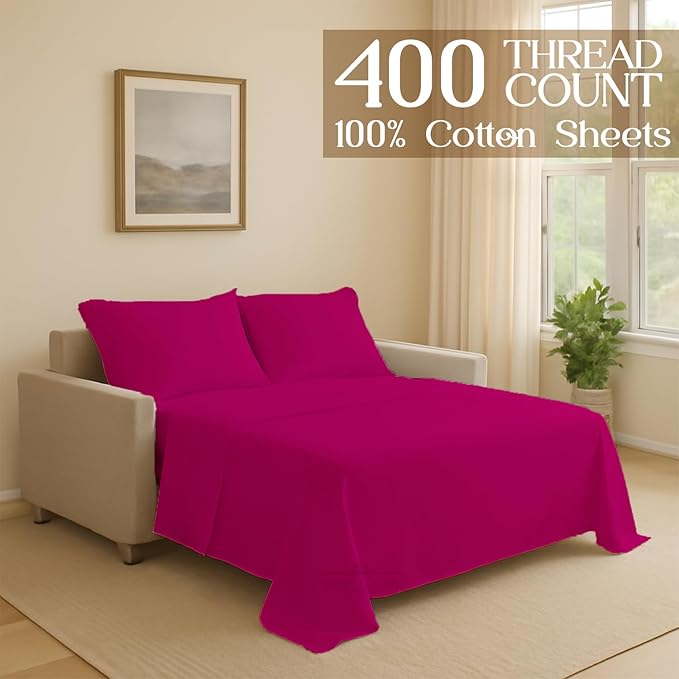 Sleeper Sofa Bed Sheet, 100% Cotton 400 Thread Count, 4 Piece Set, Deep Pocket