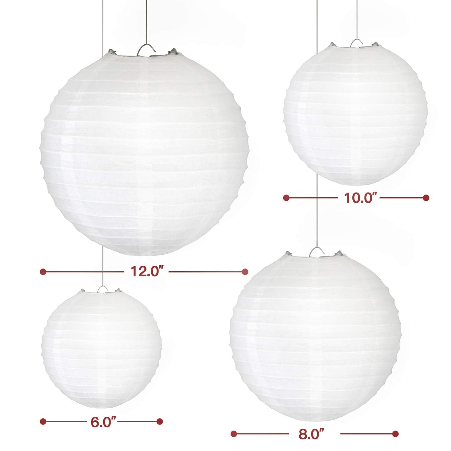 Novelty Place 6 inch White Paper Lanterns (Pack of 10) - Great Chinese/Japanese Home, Party & Wedding Decorations
