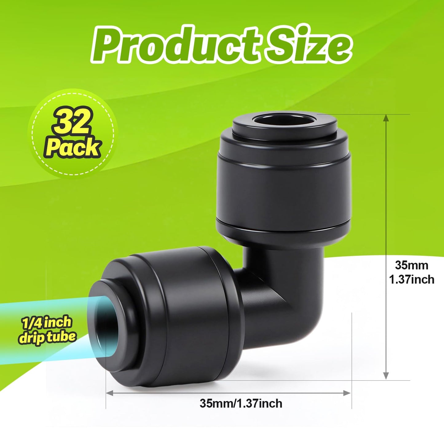 Copadri Quick Connect 1/4" Drip Irrigation Elbow Fitting: 32 Pieces Push to Fit Drip Line 90 Degree Elbow Parts for 1/4-Inch Tubing Leak Free Dripline Hose Connectors for Garden Lawn Sprinkler System