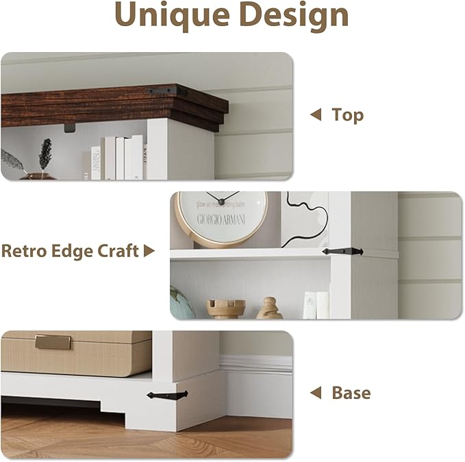 5-Tier Farmhouse Bookshelf, 61.1 inch Tall Bookcase