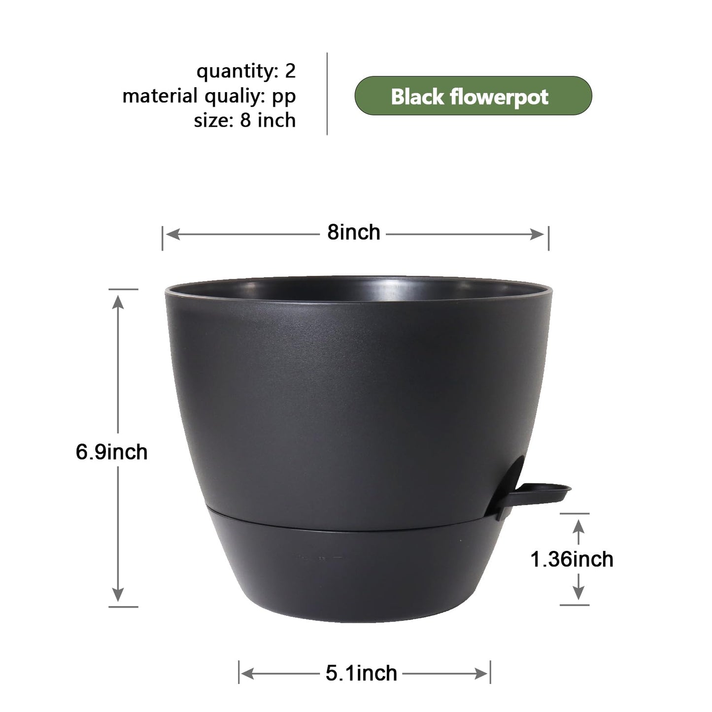 WSMKSZ 8 inch Self Watering Pots, 2 Pack Plastic Planters with Mesh Drainage Holes for Garden Plants and Flower, Plants Pots with Deep Reservoir for Indoor Outdoor Plants, Black