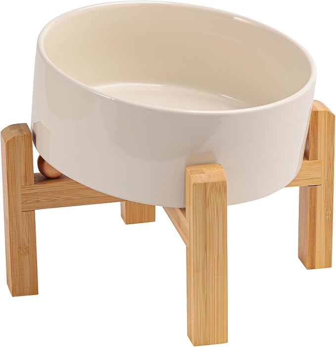 Elevated/Raised 15°Tilted Anti Slip Ceramic Dog Bowl for Small/Medium Breeds,Slanted Bulldog Big Face Pet Food Water Feeding Dish with Stand for Cats and Dogs (3.6 Cups/28 OZ) Beige