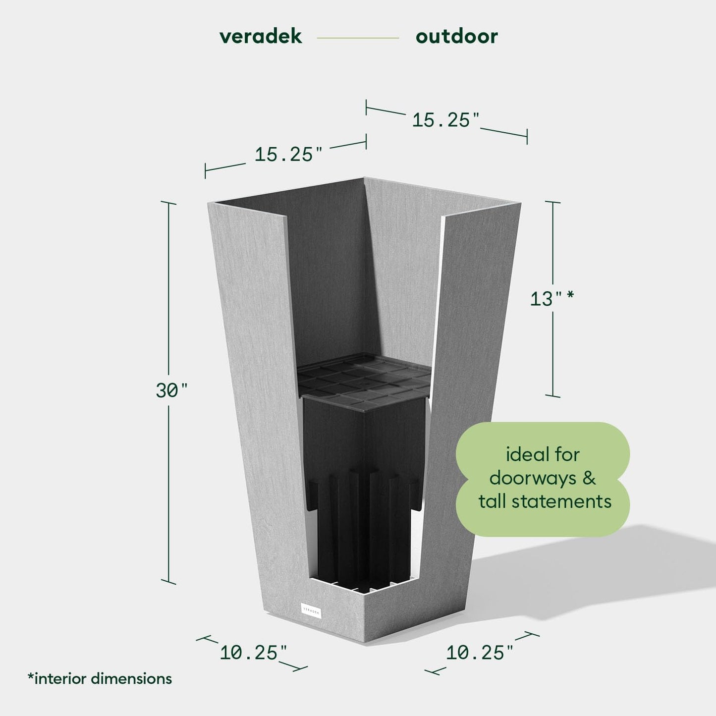 Veradek V-Resin Indoor/Outdoor Taper Planter (30 inch, Grey)