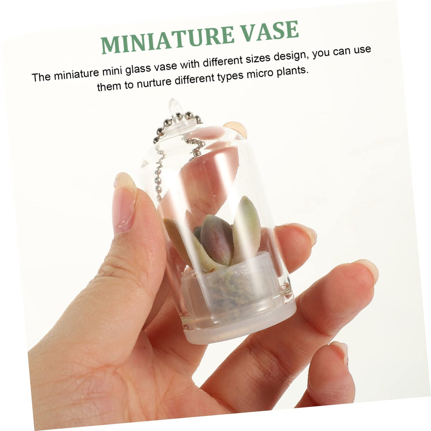 Garneck Cute Mini Glass Terrarium Jar Keychain Mini Plant Holder for Air Plant Decorative Vase for Backpacks
