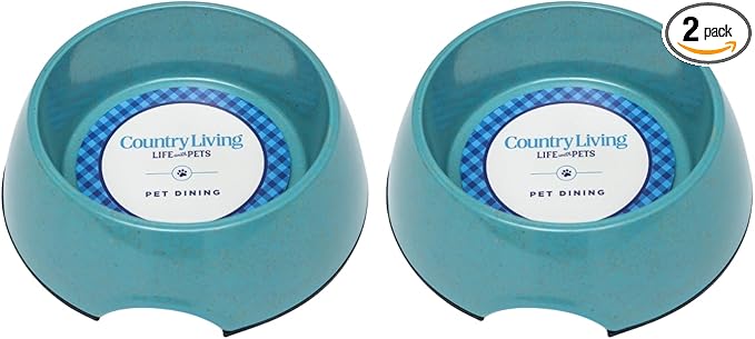Country Living Set of 2 Teal Blue Bamboo Dog Bowls (64oz) – Naturally Sourced Bamboo Design, Non-Toxic, Durable, Dishwasher & Microwave Safe and Pet-Safe Feeding Dish, Ideal for Extra Large Dogs