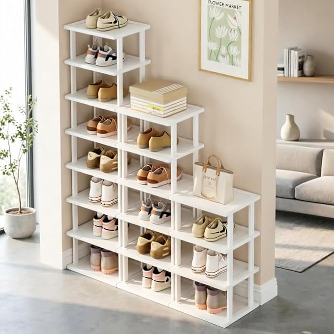 SAN HE Bamboo Shoe Rack 17 Tier- Vertical Shoe Rack