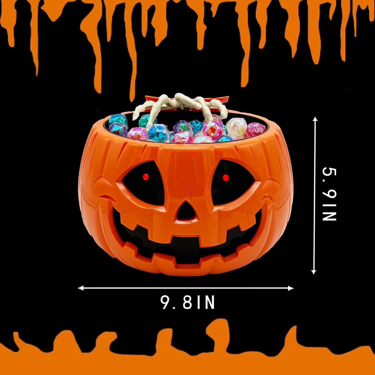 Halloween Skull pumpkin Bowl，Animated trick or treat bucket talking large funny scary candy Bowl dispenser for porch hand grabber Candy treat plastic Dish ，for Halloween decor indoor Party