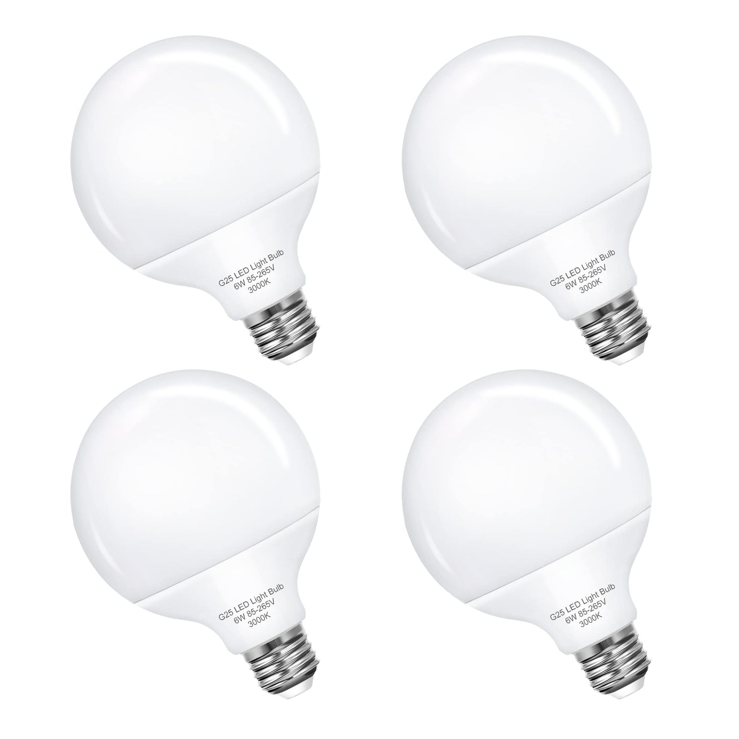 G25 LED Vanity Globe Light Bulb, 60W Equivalent Incandescent Bulbs for Vanity Bathroom Mirror Light Bulb, 3000K Soft White E26 Base Makeup Mirror Lights, Not-Dimmable Christmas Decor Lighting, 4 Pack