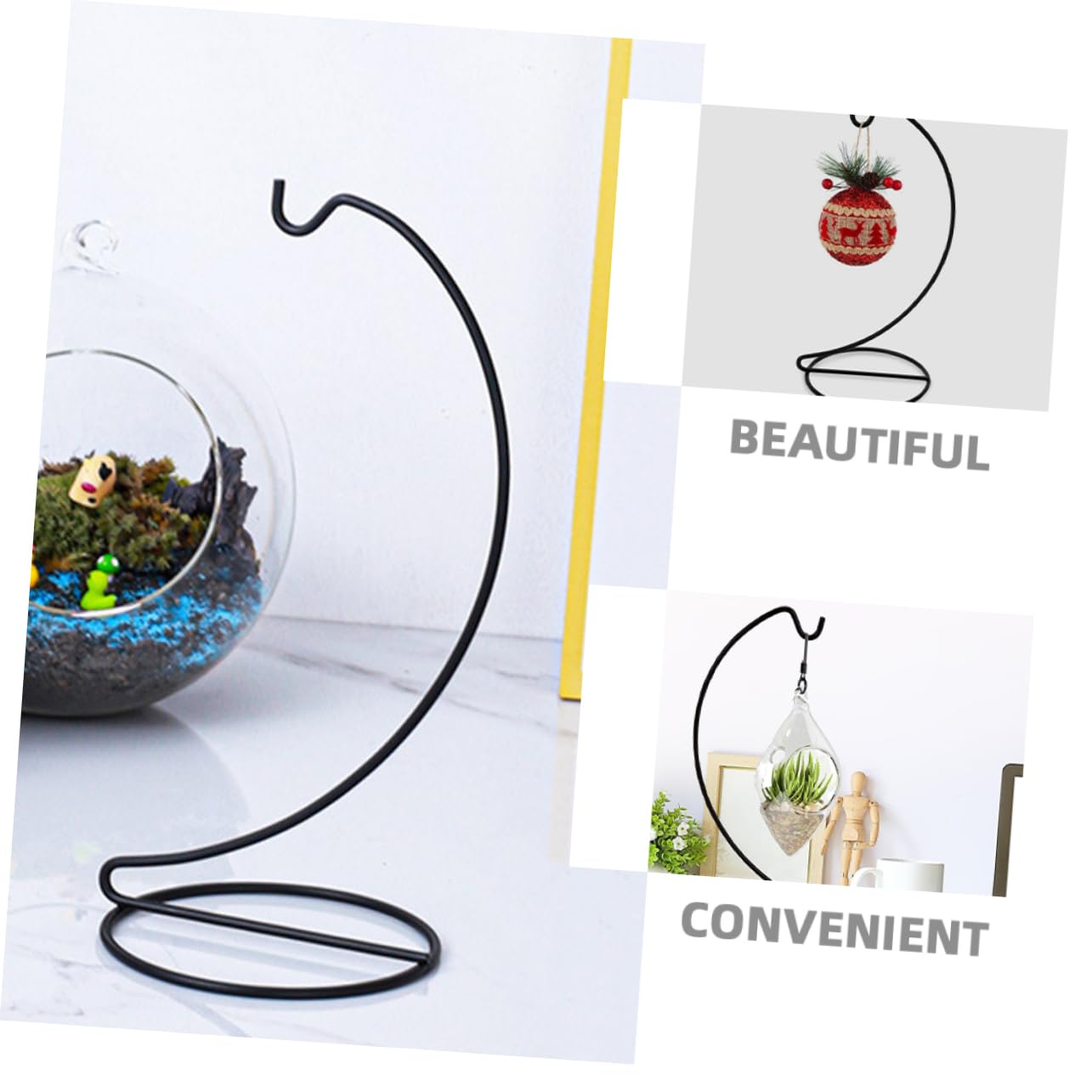 GLEAVI 3pcs Metal Hanging Hook Display Stand for Glass Terrarium Indoor Ornament Holder Adjustable Iron Hanger for Desktop Decor Suitable for Plants and Craft Shows