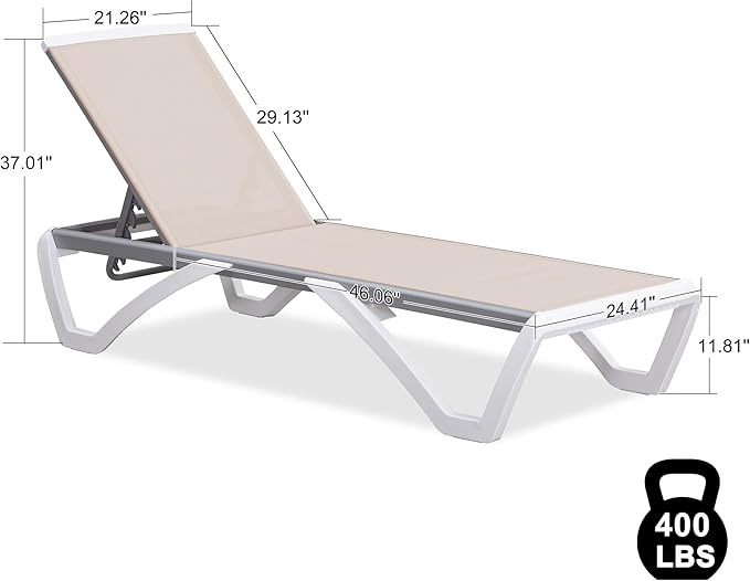 PURPLE LEAF Patio Chaise Lounge Chair Outside Aluminum Plastic Stackable