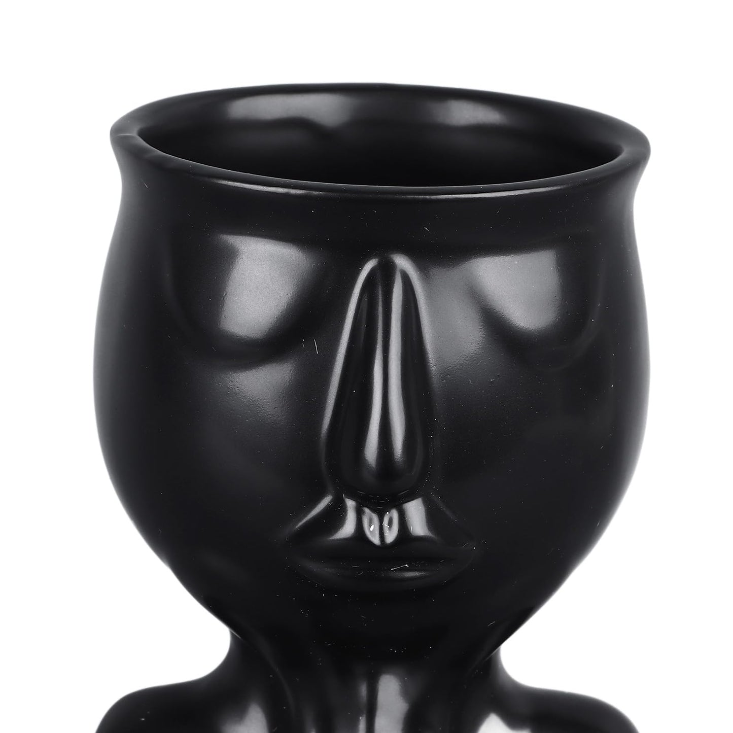 Semme Scandinavian Ceramic Face Planter Pot, Minimalist Planter Pot for Home Office Garden (Black)