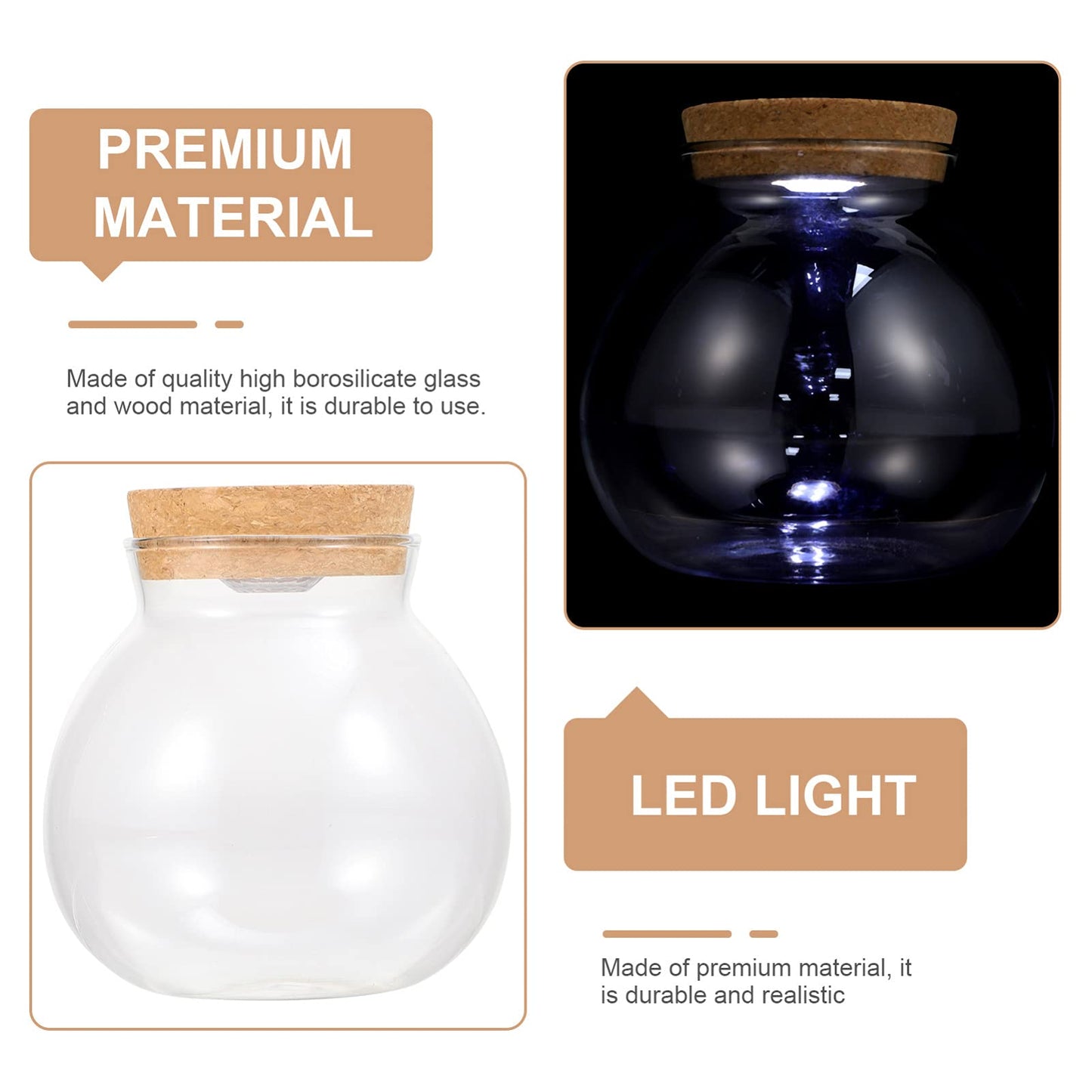 Glass Favor Jar Glass Bottles with Cork Lid and LED Light Plant Terrarium Display for DIY Wedding Party Mason Jars Crafts Christmas Decoration
