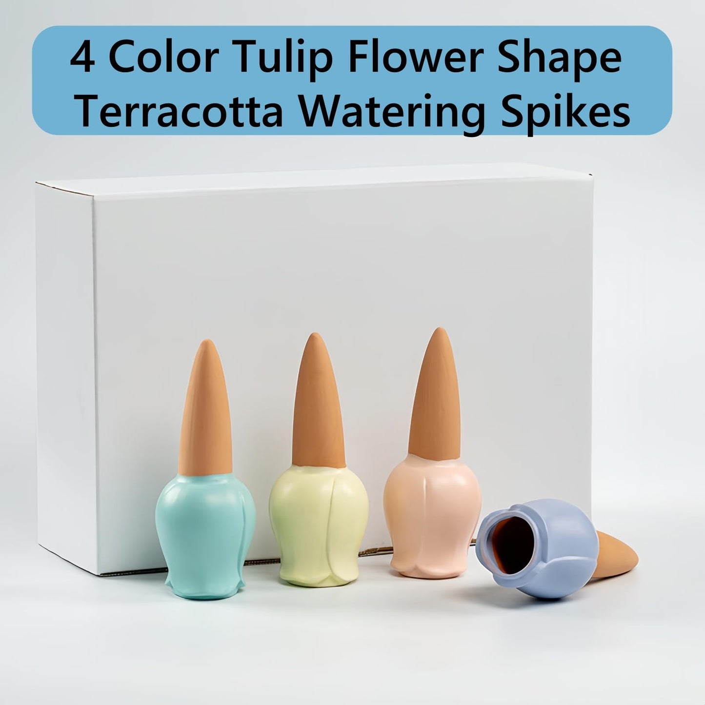 Qinsuikai 4 Pack Plant Watering Devices, Tulip Flower Shape Terracotta Watering Spikes, Vacation Self Watering Planter Insert, Terra Cotta Watering Spike for Indoor Outdoor Plants