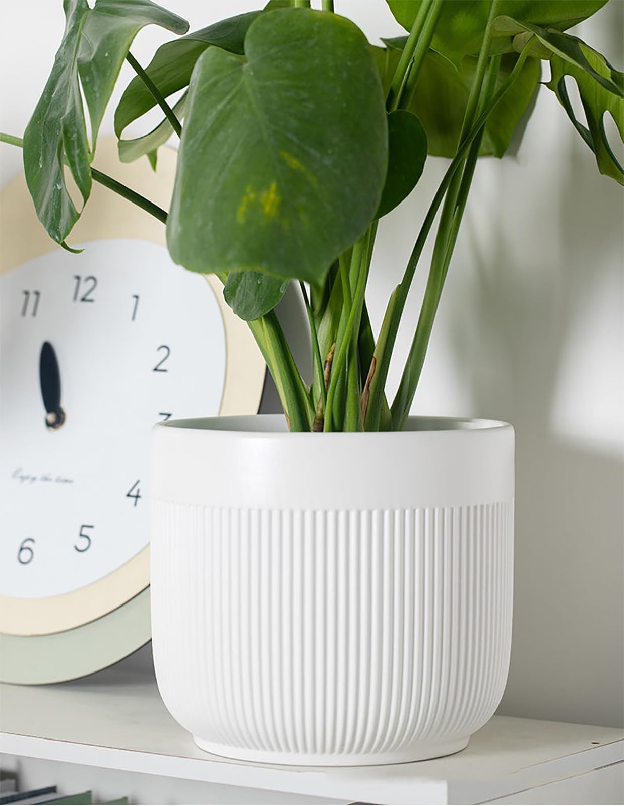 Puoyikt Ceramic 5.2+6.5 inch Planters, Modern Home and Office Flowerpot, Indoor and Outdoor Flowerpot with Drainage Hole (White)