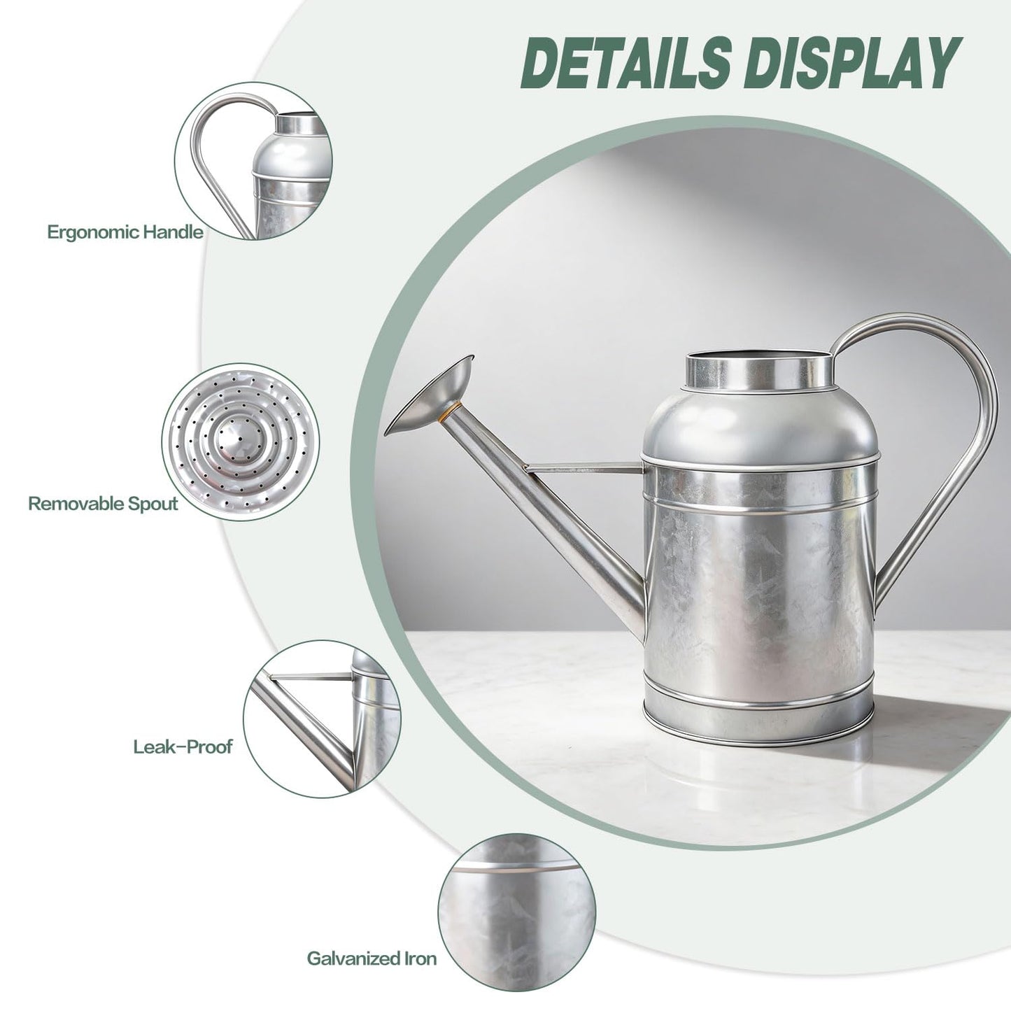9L Metal Watering Can for Outdoor Garden, Galvanized Steel Large Watering Pot with Top Handle and Long Spout, Rust-Resistant Water Can for Flowers, Lawns, and Farm Use