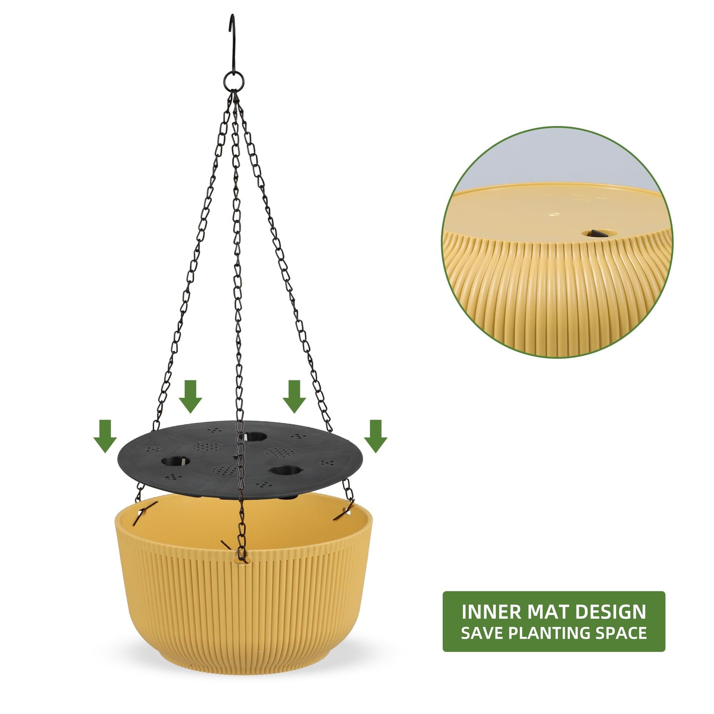 Dexceder 11.2 Inch Self Watering Hanging Planters Indoor Outdoor, Thickened Hanging Basket Flower Plant Pot (2 Pack, Yellow)