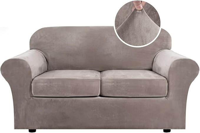 H.VERSAILTEX Real Velvet Plush 3 Piece Stretch Sofa Covers Couch Covers