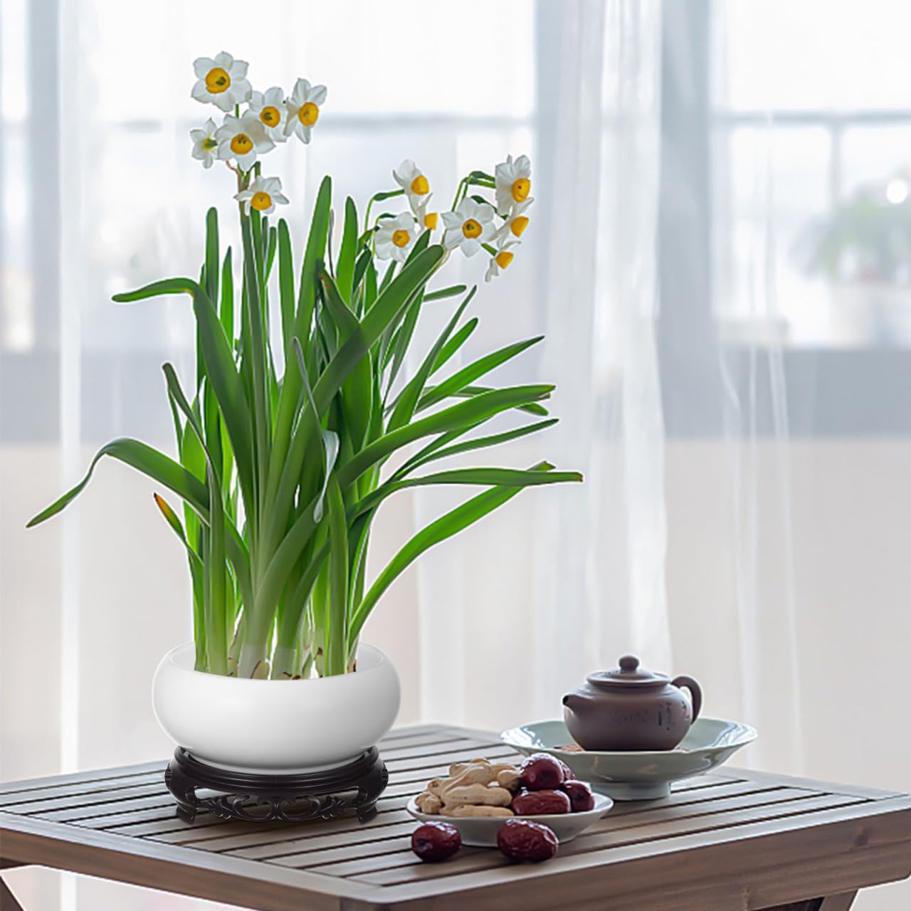 Toddmomy 6.3 Inch Lotus Ceramic Bowl Planter, Hydroponic Pot with Detachable Base, No Drainage Hole Container for Indoor Zen Decor, Office Desktop Water Gardening