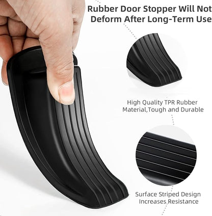 Door Stoppers, 4 Pack Premium Rubber Stoppers Wedge, Stops for Carpet Heavy Duty Door, Bottom of on Tile, Concrete, Carpet, Wooden Floor (Black)