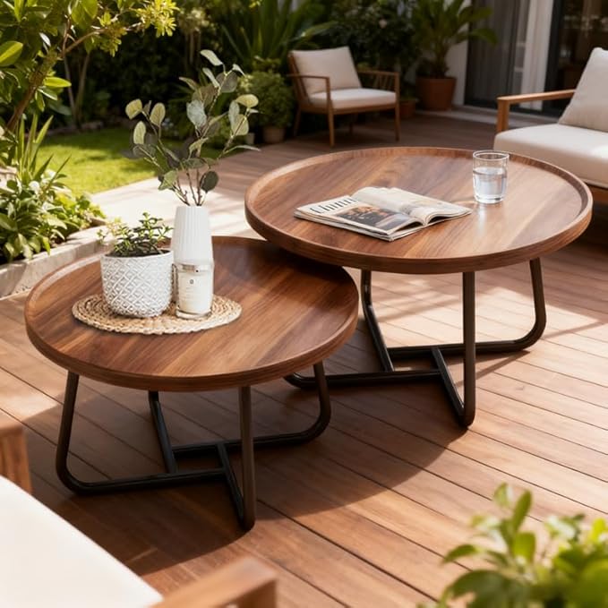Round Nesting Coffee Table Set of 2, Mid Century Modern, Center