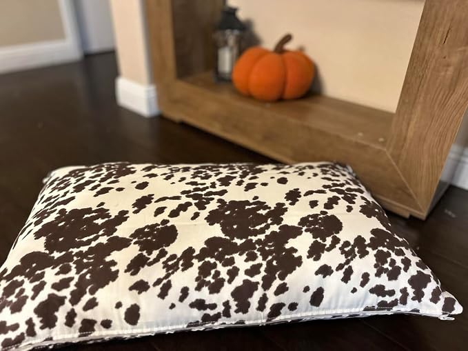 Natural Cotton Canvas Dog Bed – Raw Cotton Filled Pet Cushion Insert, Breathable Eco-Friendly Dog Mattress, Durable Washable Cover with Zipper (Cow Print Brown White, X Large 53"x36"x5")