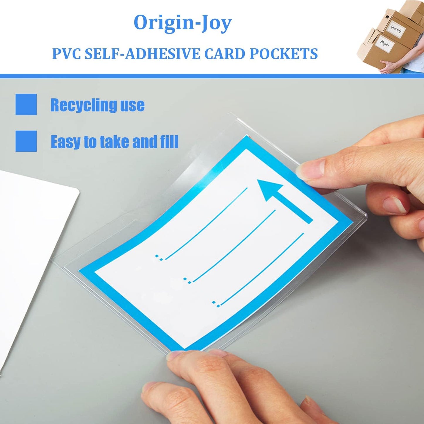 Origin-Joy 60 PCS Self Adhesive Index Card Pockets with Top Open, Clear Plastic Label Holder for Cards of Note, Library and Business, Adhesive Label Pockets & Card Holder (5.5 x 8 inch)