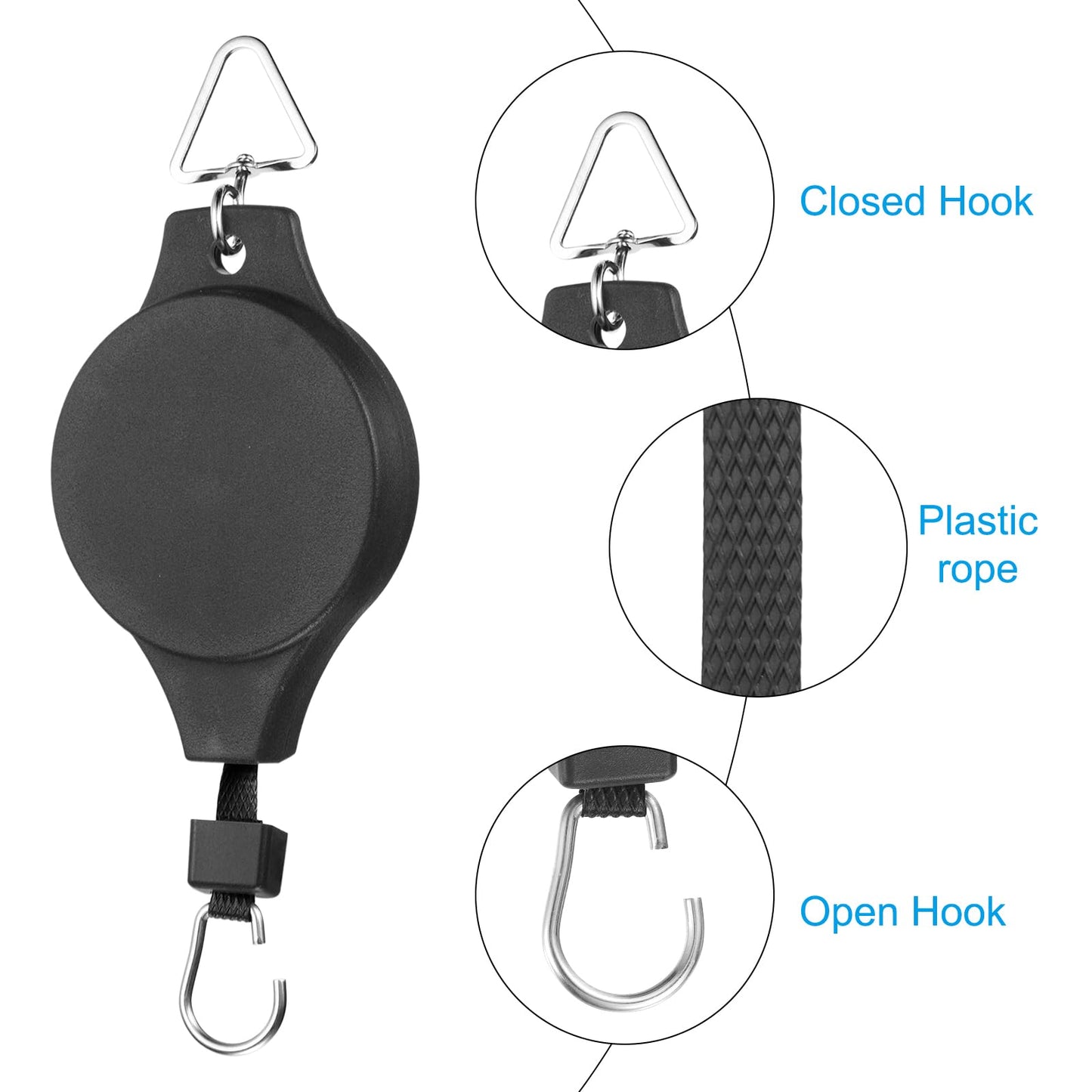 PATIKIL Plant Hanger, 8 Pcs Pulley Retractable Hanging with Ceiling Hook Indoor and Outdoor Plant Pots Holder, for Planters, Flower Basket, Wind Chimes, Bird Feeders, Black