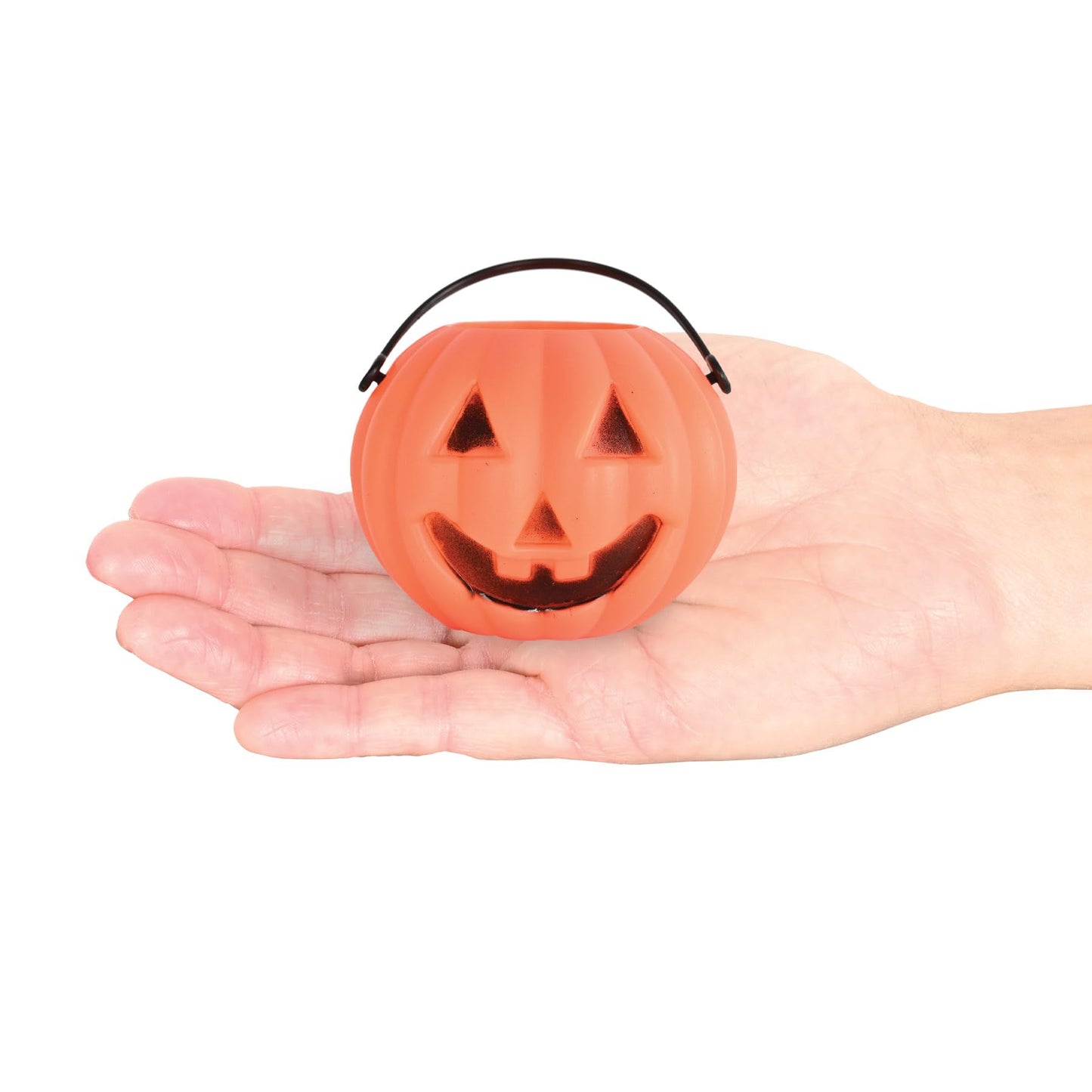 Beistle Mini Plastic Pumpkin Buckets – 12 Pack, Small Orange Jack-O’-Lantern Pails with Handles, Halloween Candy Containers & Tabletop Décor, Trick-or-Treat Accessories for Haunted House, 3" x 2¾"
