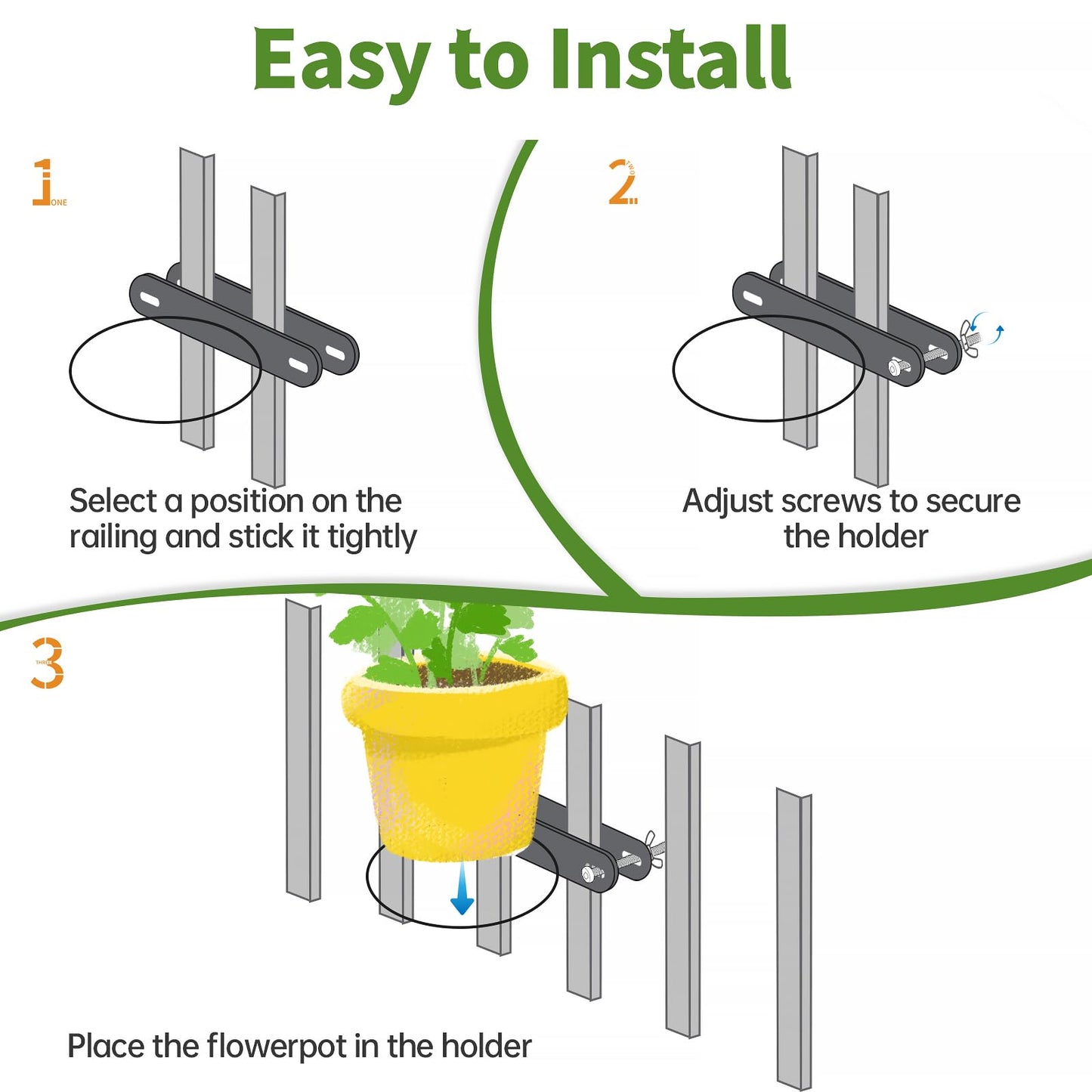 Vercome Hanging Flower Pots Holder-Deck Railing Plant Container Holder for Round Pot Planters (6") Hanging Bucket Flower Pot Holder for Patio Balcony Outdoor Plants 2 Pack