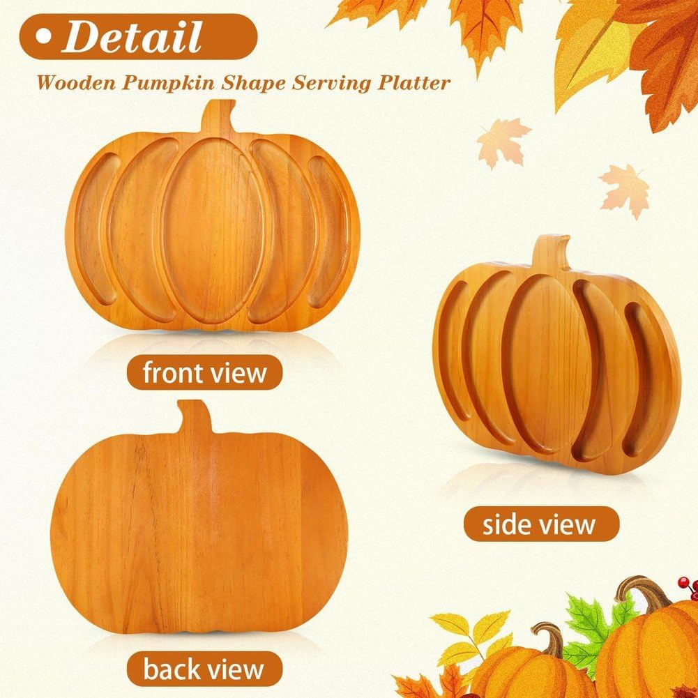 Vbsqic Halloween Pumpkin Tray Wooden Pumpkin Platter Party Cheese Platter Serving Tray Plate,Dried Fruit Dessert Tray for Home Halloween