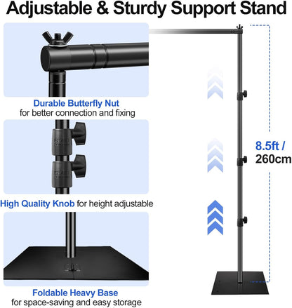 EMART Backdrop Stand, 10x10ft Width Adjustable Photography Background Support Poles with Heavy Duty Flat Base, Photo Metal Steel Pipe and Drape Frame Kit for Parties Birthday Wedding - Black