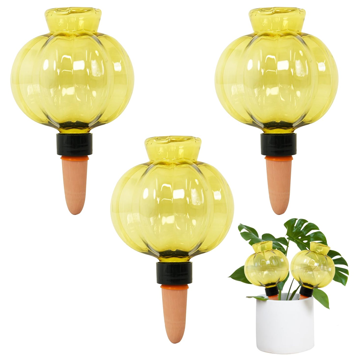 3 Pack Plant Self Watering Globes Top Fill for Indoor Plastic Water Bulbs Slow Release Terracotta 17.5 oz Self Watering Planter Insert Automatic Drip Irrigation Water Spikes Stakes Devices System